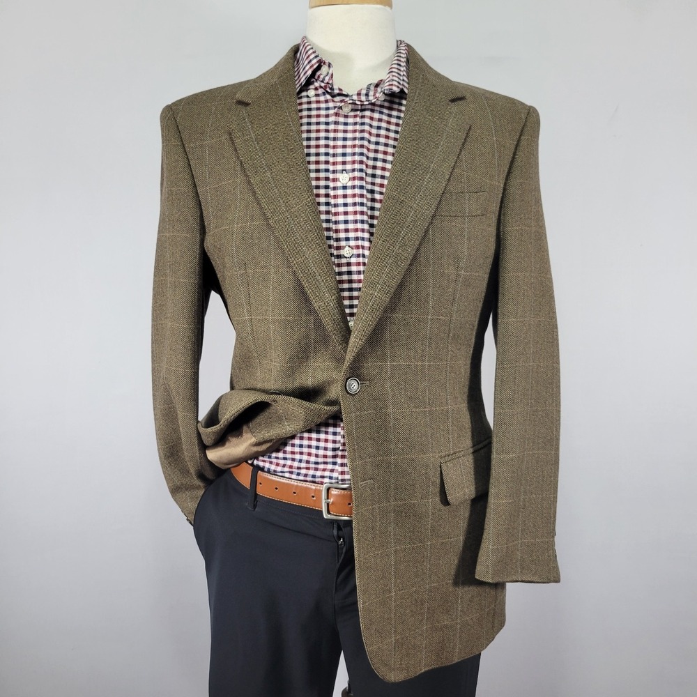 JOS A BANK Men's Sport Coat Blazer Two Button Flannel Herringbone Plaid 40R